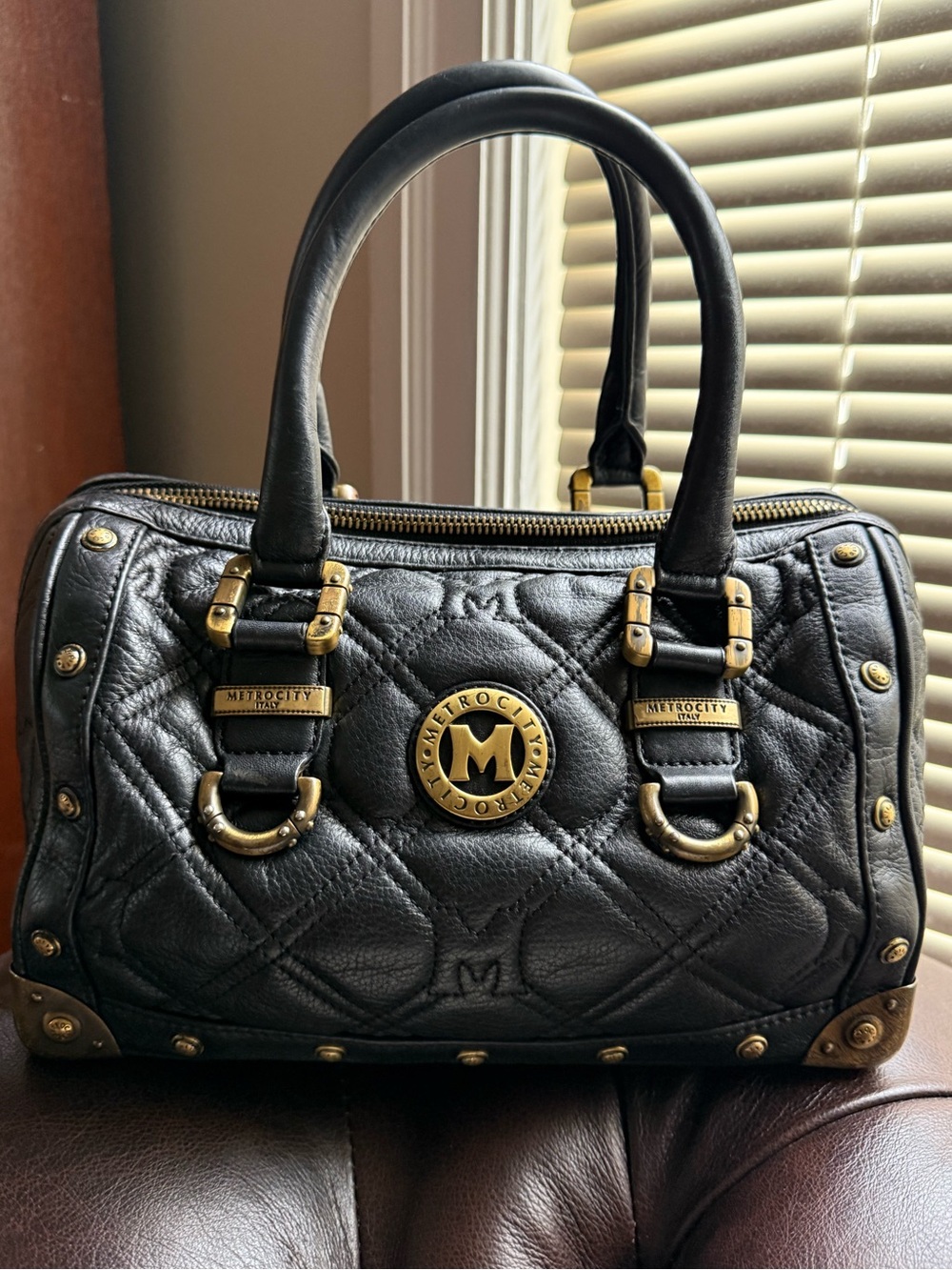 Metro City Leather Vintage EUC Braccilano Black Quilted Satchel Boston